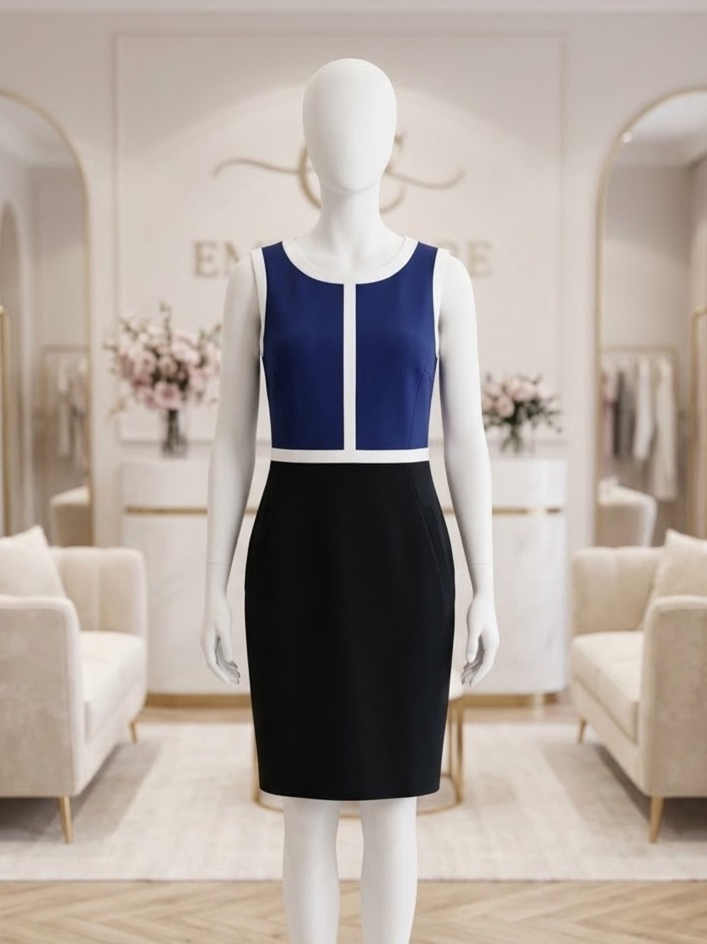 Lands' End Navy and Black Colorblock Midi Dress